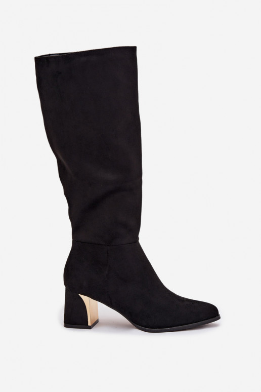 botas femininas com salto Ze cor douradam Elemento cor preta Nivarae