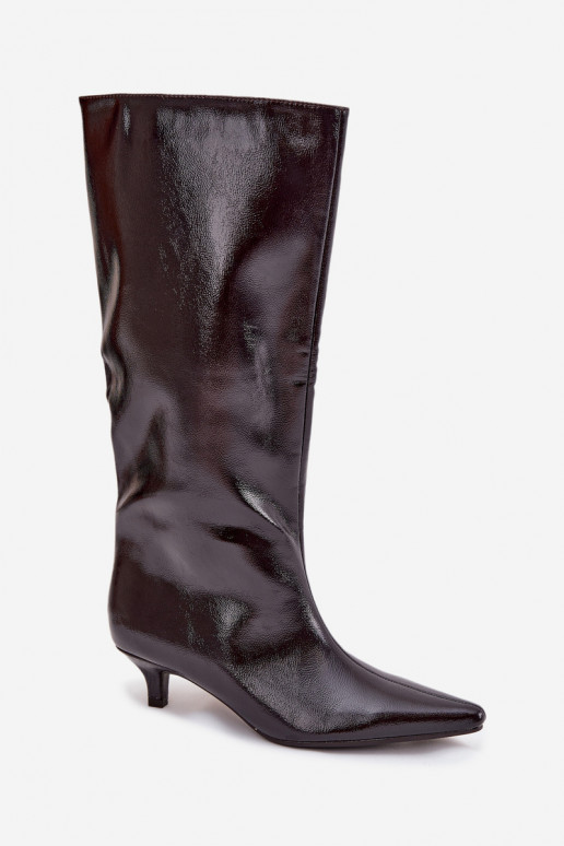 com efeito verniz botas femininas De salto baixo Borgonha Mireva com efeito verniz botas femininas De salto baixo Borgonha Mireva