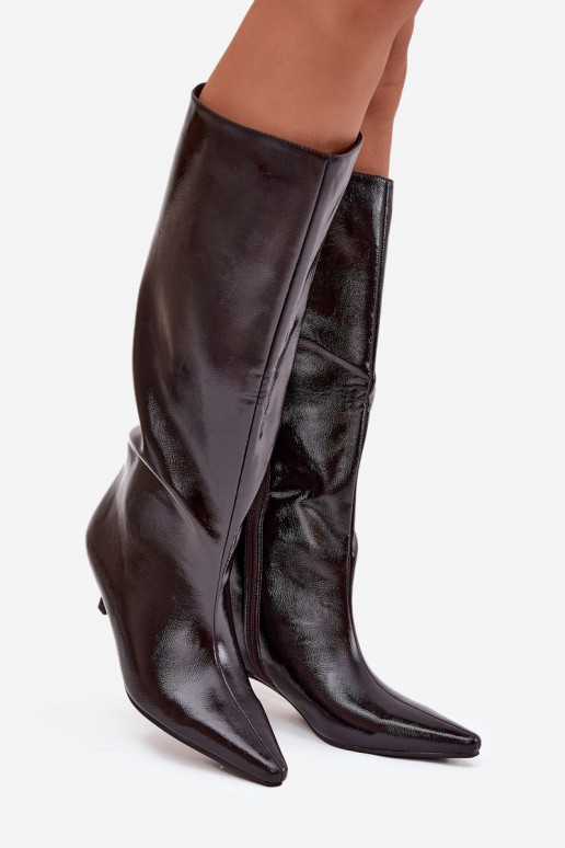 com efeito verniz botas femininas De salto baixo Borgonha Mireva com efeito verniz botas femininas De salto baixo Borgonha Mireva
