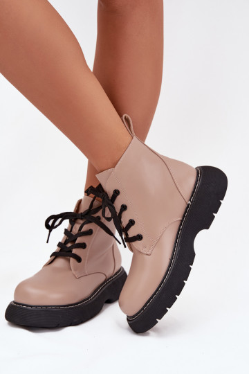 Botins femininos aquecidos com plataforma e cadarços, cor areia, Harmine 2