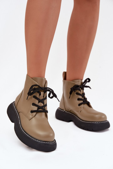 aquecimento Botas femininas com uma plataforma com atacadores cor verde Harmine 2