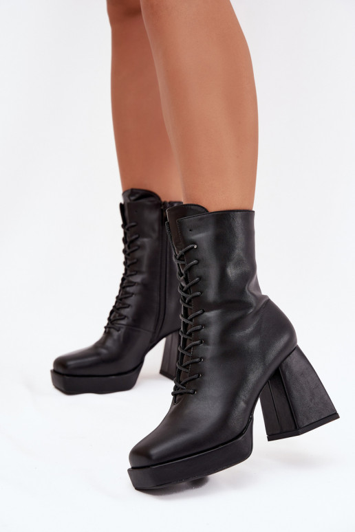 Botas femininas aquecimento com salto Com uma renda cor preta Juvina