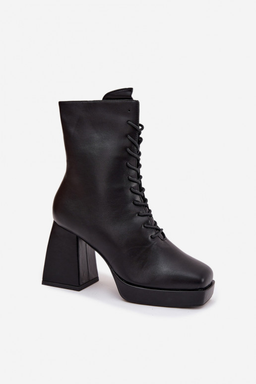 Botas femininas aquecimento com salto Com uma renda cor preta Juvina