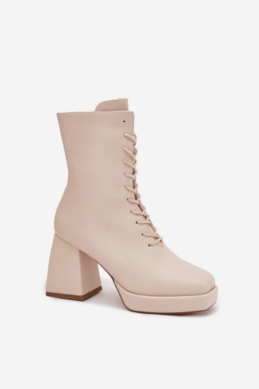 Botas femininas aquecimento com salto Com uma renda cor de marfim Juvina