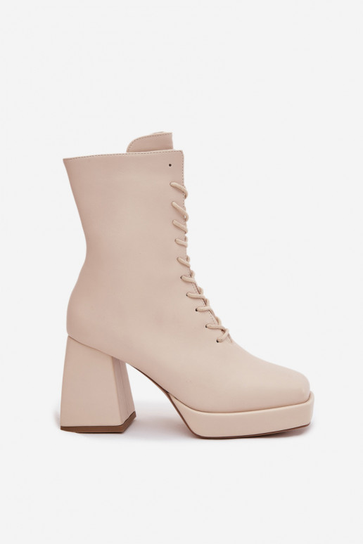 Botas femininas aquecimento com salto Com uma renda cor de marfim Juvina
