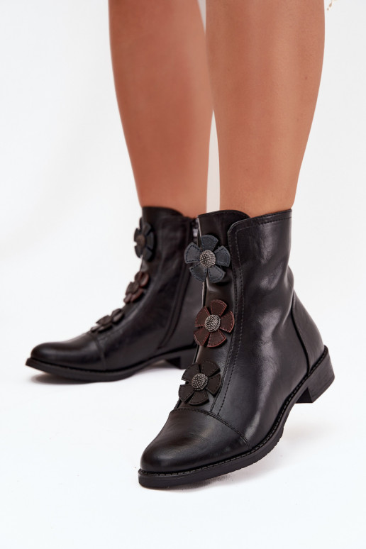 aquecimento Botas femininas com salto largo Com decoraçõesi com motivos floraiskami cor preta Pravienne