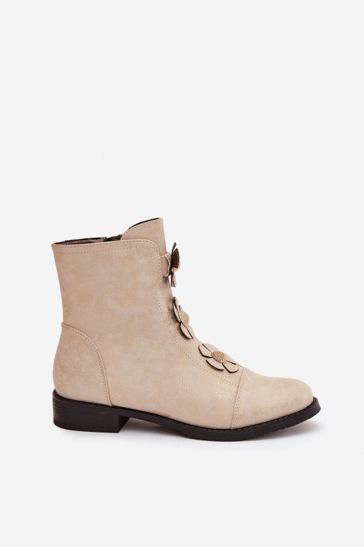 aquecimento Botas femininas com salto largo Com decoraçõesi com motivos floraiskami cor dourada Pravienne