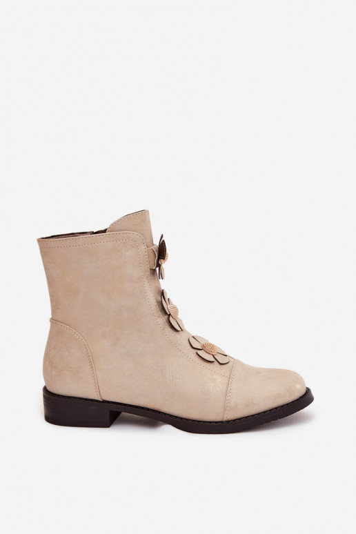 aquecimento Botas femininas com salto largo Com decoraçõesi com motivos floraiskami cor dourada Pravienne
