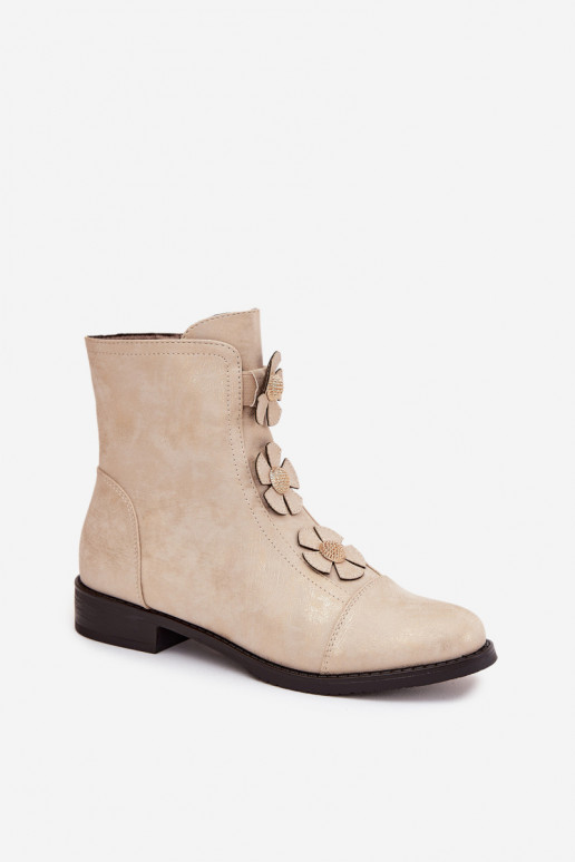 aquecimento Botas femininas com salto largo Com decoraçõesi com motivos floraiskami cor dourada Pravienne