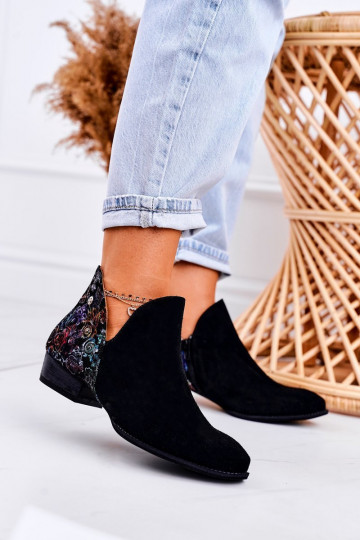 Botas femininas Tem que serciejka cor preta com flores 04091-57