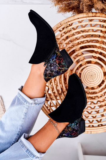 Botas femininas Tem que serciejka cor preta com flores 04091-57 2
