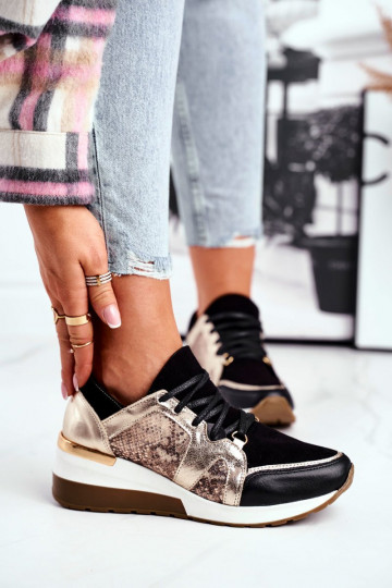 Sapatos modelo de tênis de couro cor dourada Nicole 2465
