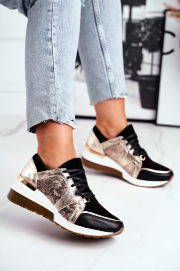 Sapatos modelo de tênis de couro cor dourada Nicole 2465 2