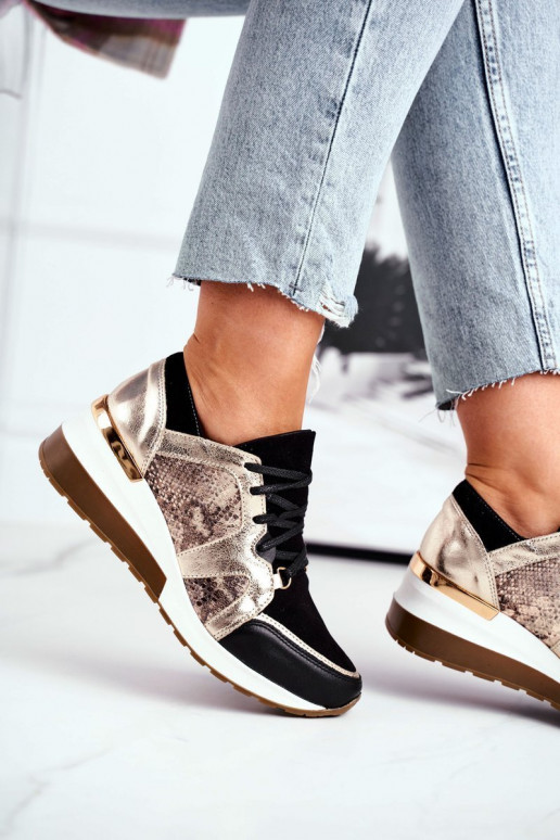 Sapatos modelo de tênis de couro cor dourada Nicole 2465 Sapatos modelo de tênis de couro cor dourada Nicole 2465