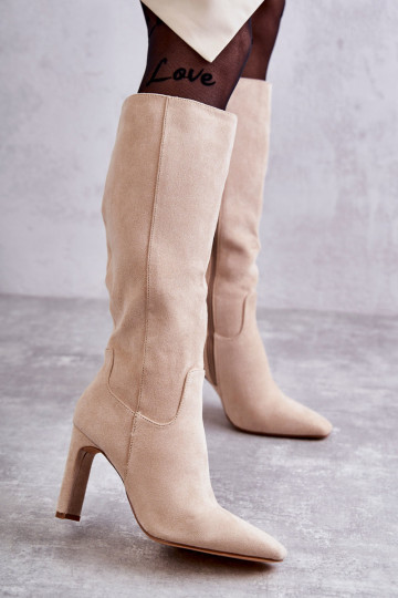 Botas de salto alto até o joelho bege Truly Love