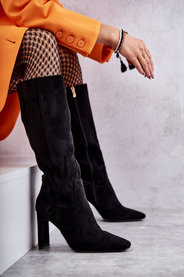 Botas de salto alto até o joelho cor preta Truly Love