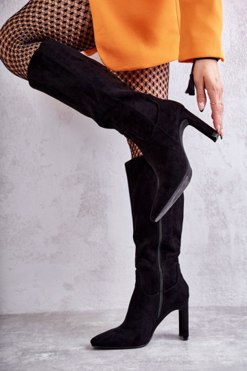 Botas de salto alto até o joelho cor preta Truly Love 2