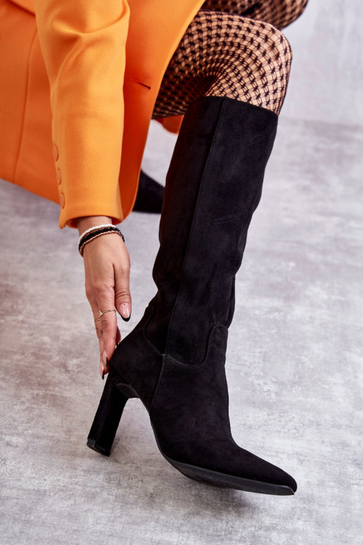 Botas de salto alto até o joelho cor preta Truly Love