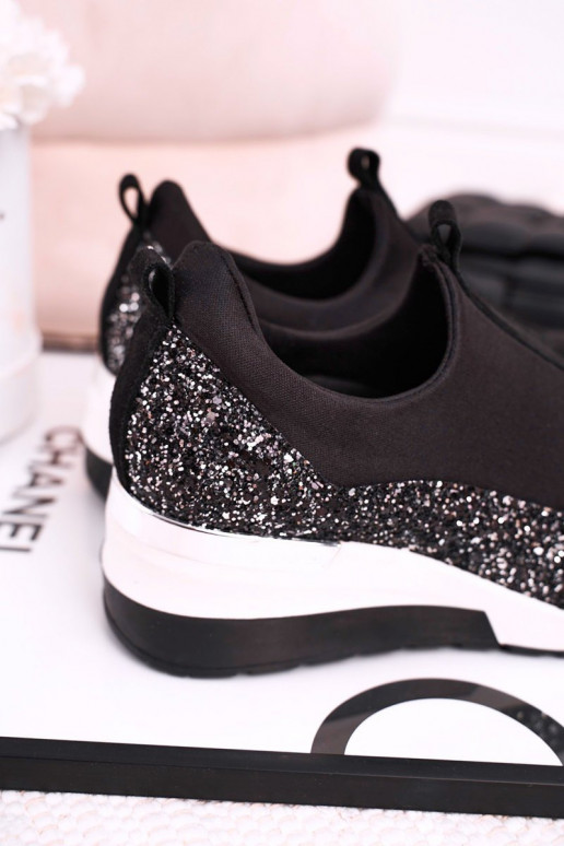 Feminino Sapatos modelo de tênis de couro cor preta cor prata Frances Feminino Sapatos modelo de tênis de couro cor preta cor prata Frances