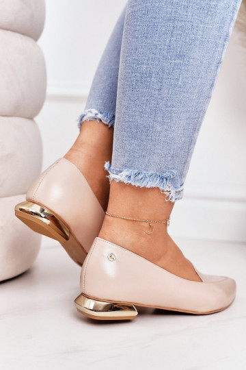 Mocassins com salto dourado Laura Messi 2013 bege 2