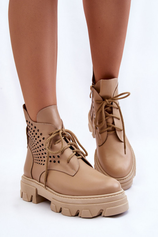 Pele botas de montaria altas com elementos abertos bege Abilene Pele botas de montaria altas com elementos abertos bege Abilene