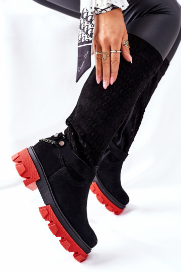 Feminino Pele botas LeParaski cor preta de camurça 2866