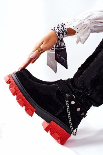 Feminino Pele botas LeParaski cor preta de camurça 2866 2