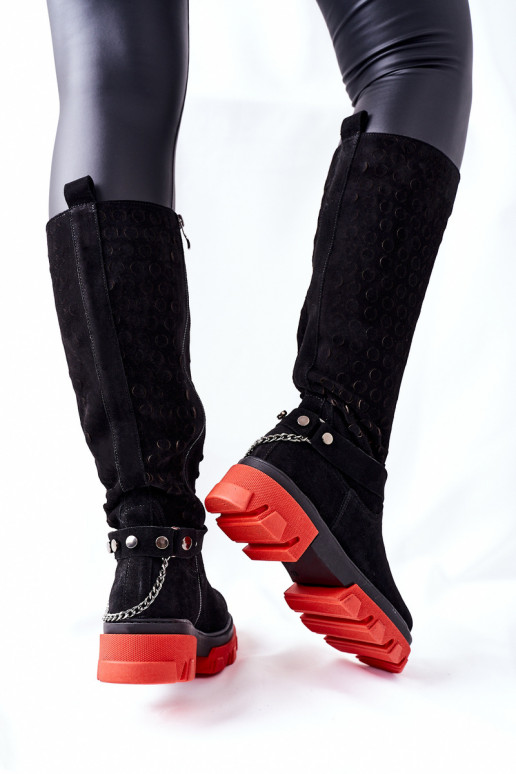 Feminino Pele botas LeParaski cor preta de camurça 2866 Feminino Pele botas LeParaski cor preta de camurça 2866