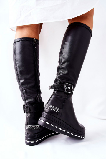 Pele botas Tem que serciejka com uma plataforma cor preta 05293-01 2