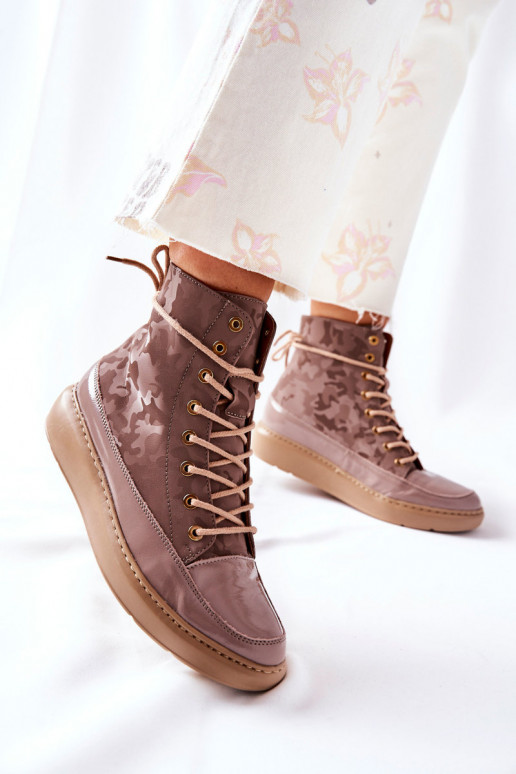 Estilo esportivo Pele sapato LeParaski 3034 bege com camuflagem Estilo esportivo Pele sapato LeParaski 3034 bege com camuflagem