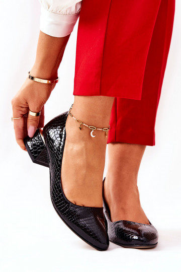 Pele com imitação de pele de cobra Sapato LeParaski 3118 cor preta