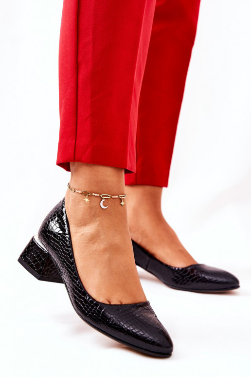 Pele com imitação de pele de cobra Sapato LeParaski 3118 cor preta Pele com imitação de pele de cobra Sapato LeParaski 3118 cor preta