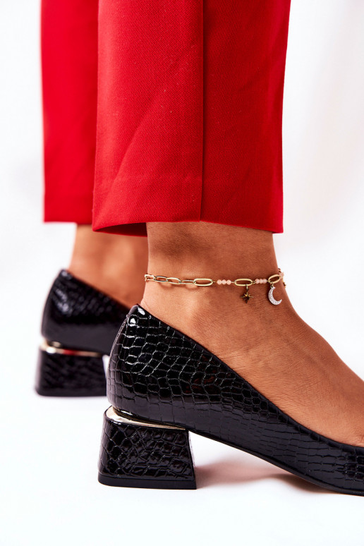 Pele com imitação de pele de cobra Sapato LeParaski 3118 cor preta Pele com imitação de pele de cobra Sapato LeParaski 3118 cor preta