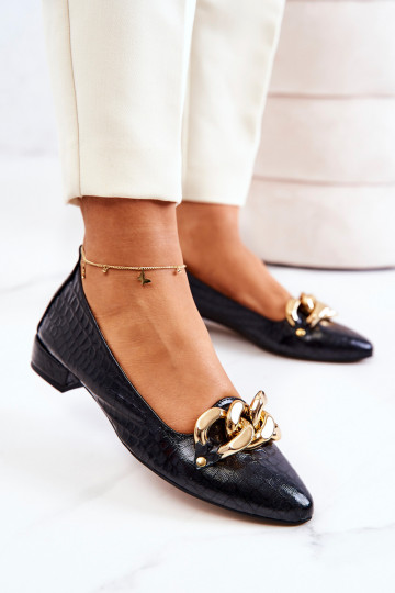 Sapatos de couro com imitação de pele de cobra pretos Elissabeth