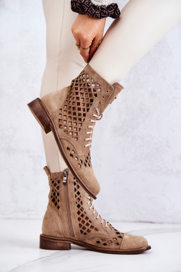 Zazoo 2695 com elementos abertos Pele Botas cor marrom 2