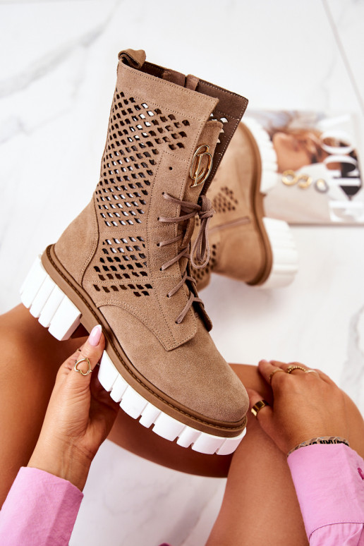 Pele Alto Botins de trabalho Nicole cor marrom 2706 Pele Alto Botins de trabalho Nicole cor marrom 2706