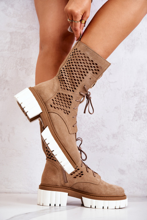 Pele Alto Botins de trabalho Nicole cor marrom 2706 Pele Alto Botins de trabalho Nicole cor marrom 2706