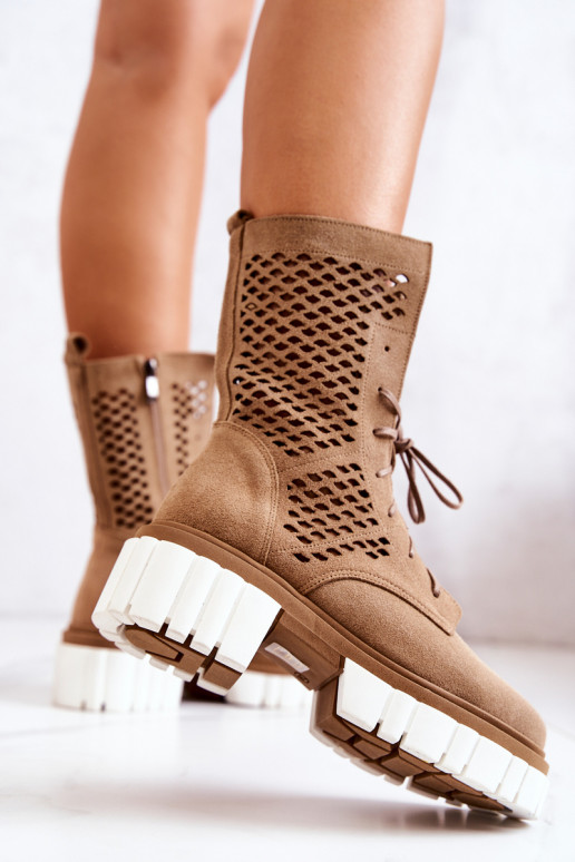 Pele Alto Botins de trabalho Nicole cor marrom 2706 Pele Alto Botins de trabalho Nicole cor marrom 2706