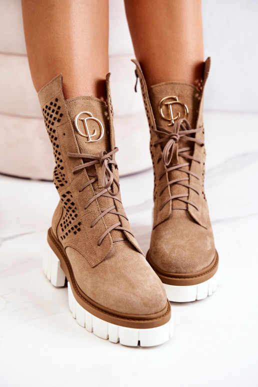 Pele Alto Botins de trabalho Nicole cor marrom 2706 Pele Alto Botins de trabalho Nicole cor marrom 2706