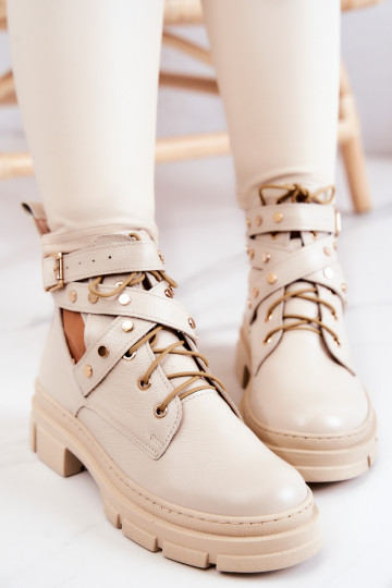 Pele Feminino Botas Com recortes cor de marfim Everly