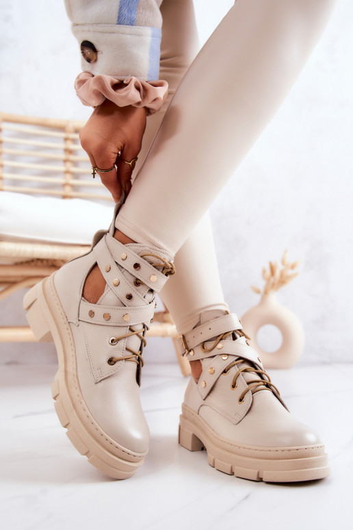 Pele Feminino Botas Com recortes cor de marfim Everly Pele Feminino Botas Com recortes cor de marfim Everly