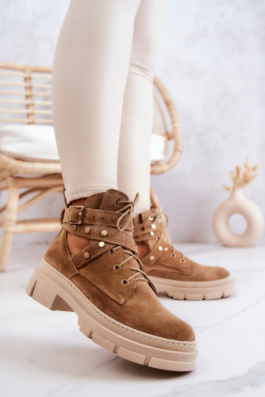 de camurça Feminino Botas Com recortes cor marrom Everly