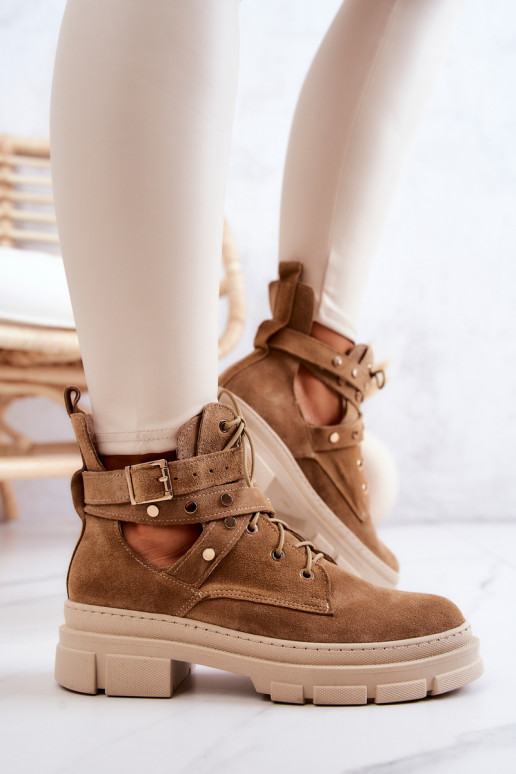 de camurça Feminino Botas Com recortes cor marrom Everly