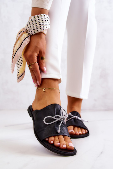 Zazoo 2659 Chinelos de couro Feminino cor preta 2