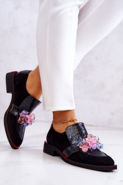 de camurça sapato com enfeites Preto e-cor vermelha Davine de camurça sapato com enfeites Preto e-cor vermelha Davine