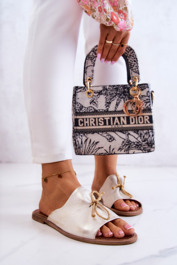 Zazoo 2659 Chinelos de couro Feminino Branco-cor dourada