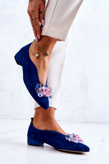 Estilo elegante de camurça sapato com enfeites azul escuro McQueen 2