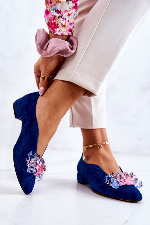 Estilo elegante de camurça sapato com enfeites azul escuro McQueen Estilo elegante de camurça sapato com enfeites azul escuro McQueen