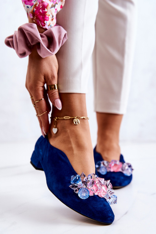 Estilo elegante de camurça sapato com enfeites azul escuro McQueen Estilo elegante de camurça sapato com enfeites azul escuro McQueen