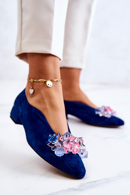 Estilo elegante de camurça sapato com enfeites azul escuro McQueen Estilo elegante de camurça sapato com enfeites azul escuro McQueen